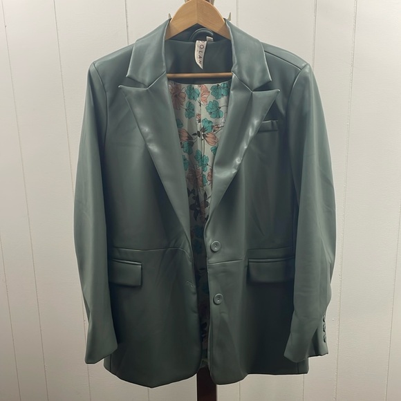 Anthropologie Dolan Left Coast Green Vegan Leather Boyfriend Blazer - Picture 4 of 6